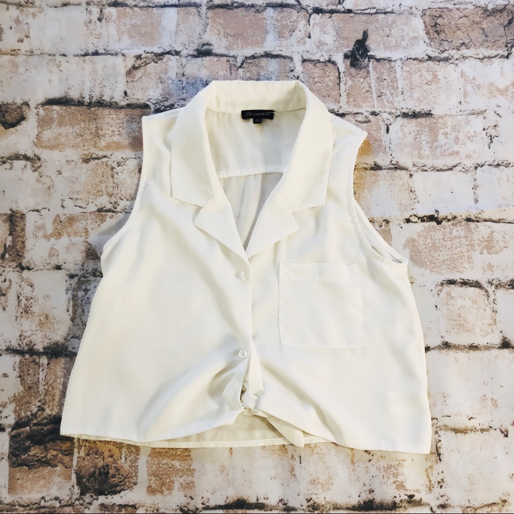 Cropped tie-front blouse